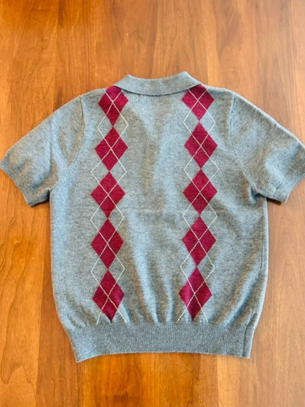 OAK + FORT: Argyle Short Sleeve Polo Sweater, Ladies Size M - Picture 9 of 10